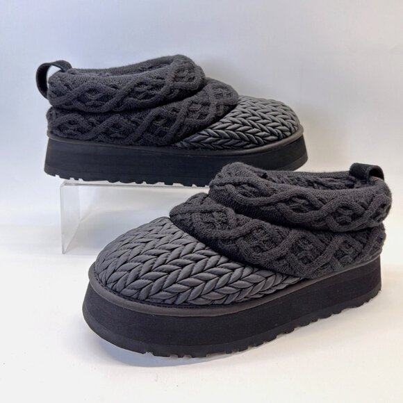 UGG Tazz Villa Knit Platform Booties Black Winter Slippers Size Women 9 - Picture 4 of 8